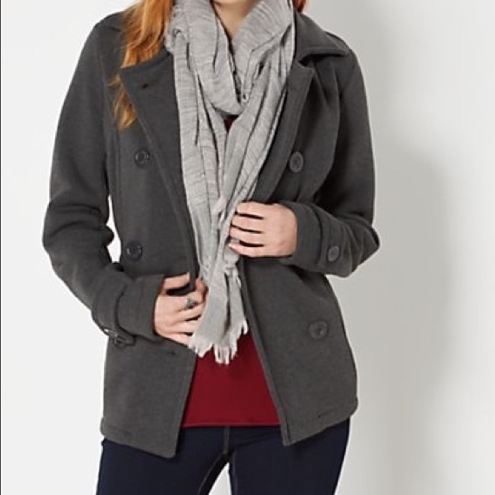 Grey hooded pea jacket